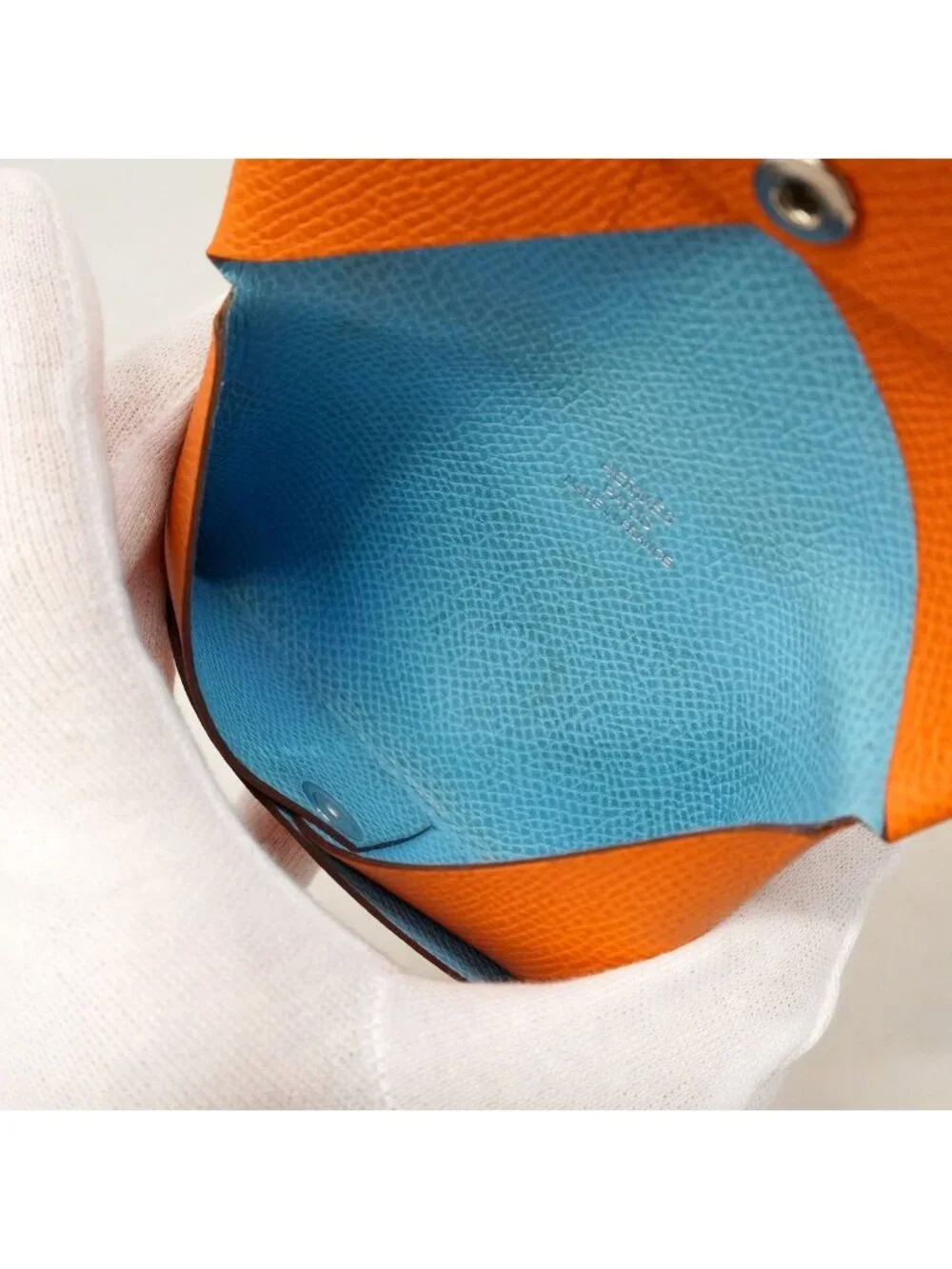 Hermes Coin Case Calvi Verso Veau Epsom Orange Minyan Celeste Silver